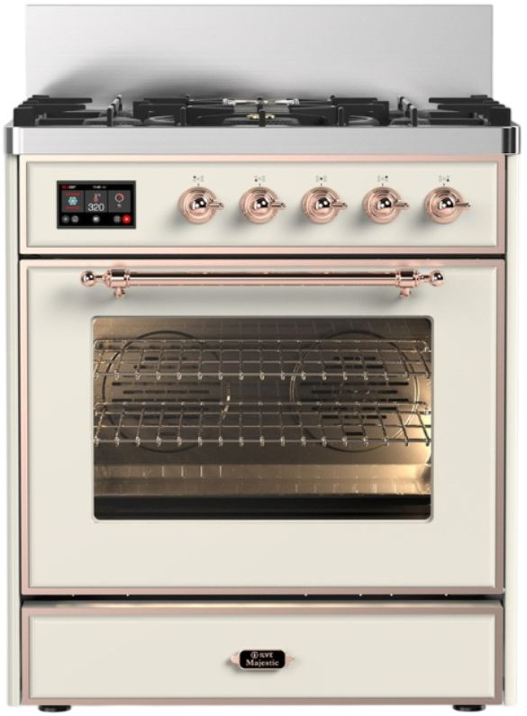 Ilve® Majestic III 30" Antique White Pro Style Dual Fuel Natural Gas Range with Triple Glass Door and Copper Trim-0