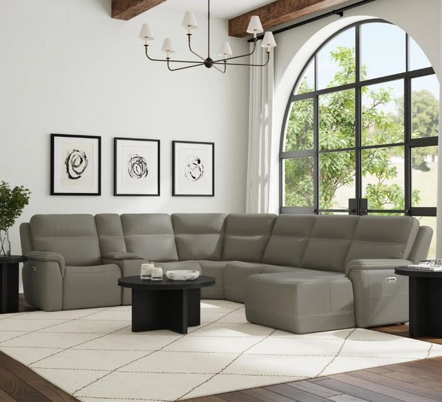 Flexsteel® Sawyer Gray Leather Power Reclining Sectional with Custom Layout Options-1