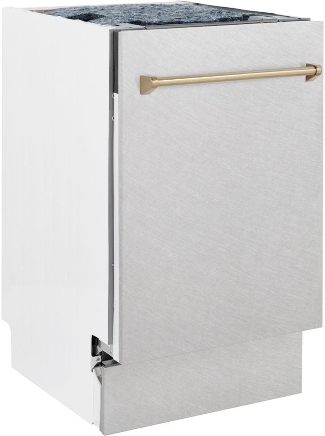 ZLINE Autograph Edition 18" Satin Stainless Steel Built In Dishwasher with Champagne Bronze Handle-2