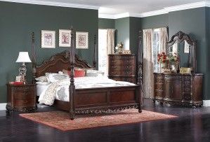 Mazin Furniture Deryn Park Cherry Eastern King Poster Bed-2