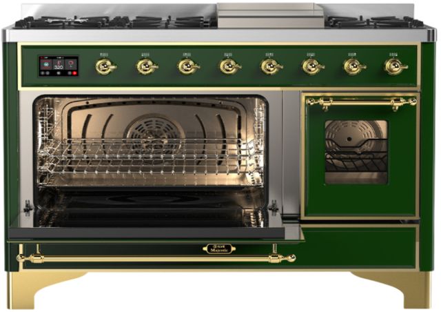 Ilve® Majestic III 48" Emerald Green Pro Style Dual Fuel Natural Gas Range with Triple Glass Door and Brass Trim-2