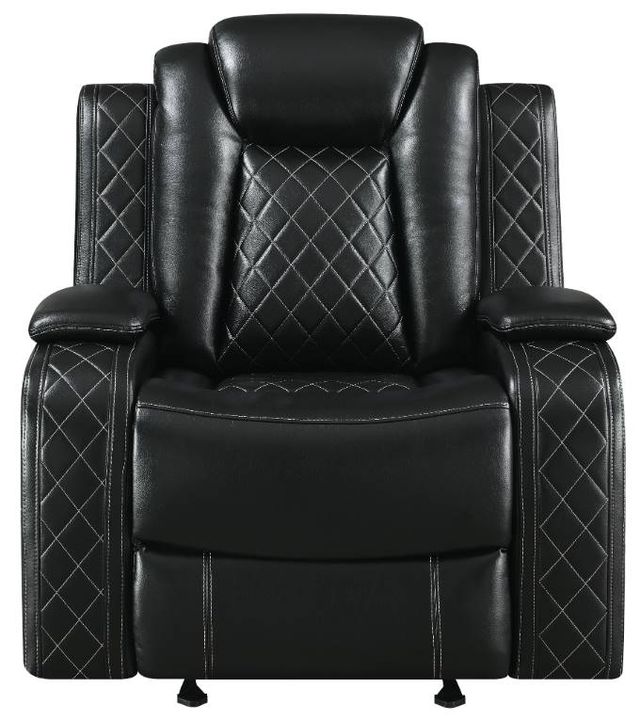New Classic® Home Furnishings Orion Black Glider Power Recliner with Footrest and Headrest-1