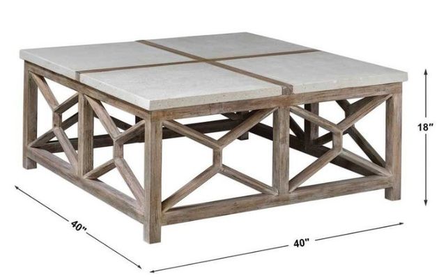Uttermost® Catali Ivory Limestone Top Coffee Table with Warm Oatmeal Wash Base-2
