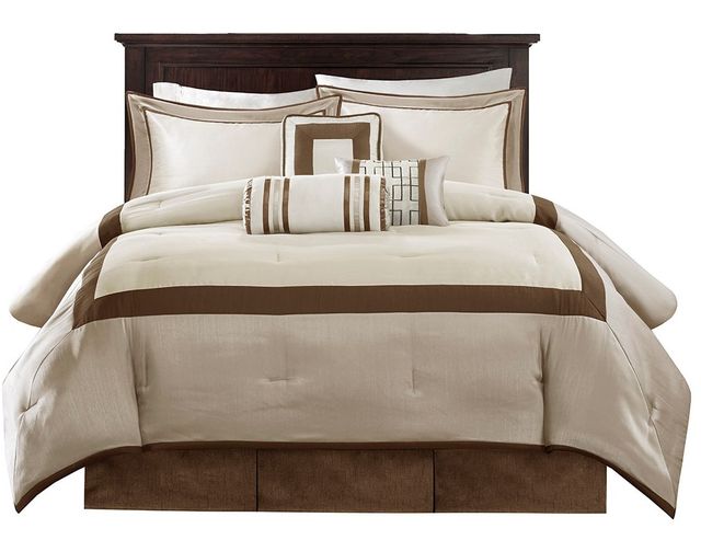 Olliix by Madison Park Genevieve 7 Pieces Brown and Taupe Queen Comforter Set-0