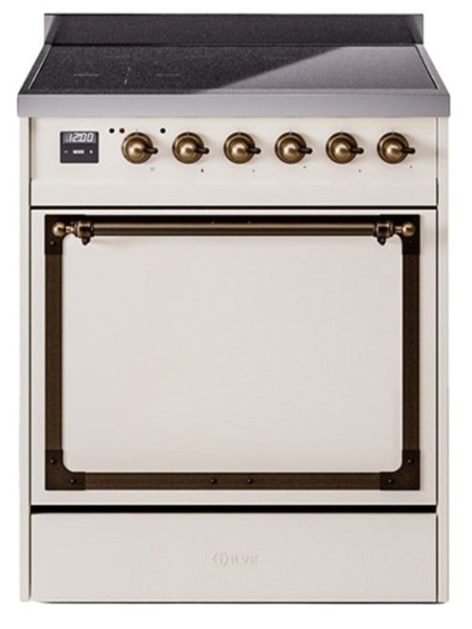 Ilve® Nostalgie II Noblesse 30'' Antique White Pro Style Induction Range with Burnished Trim-0