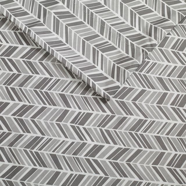 Olliix by Madison Park Essentials Grey Queen Chevron Microfiber Printed Sheet-1