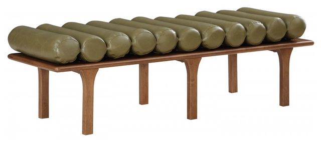 Meridian Furniture Landon Olive/Walnut Vegan Leather Bench-0