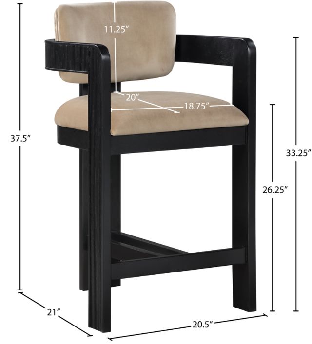 Meridian Furniture Sacha Beige/Black Velvet Upholstered Counter Stool-2