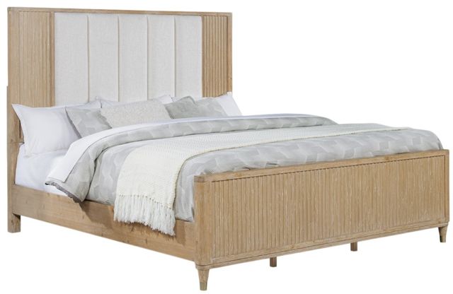 Crown Mark Kara Beige/Cerused Natural King Upholstered Panel Bed-0