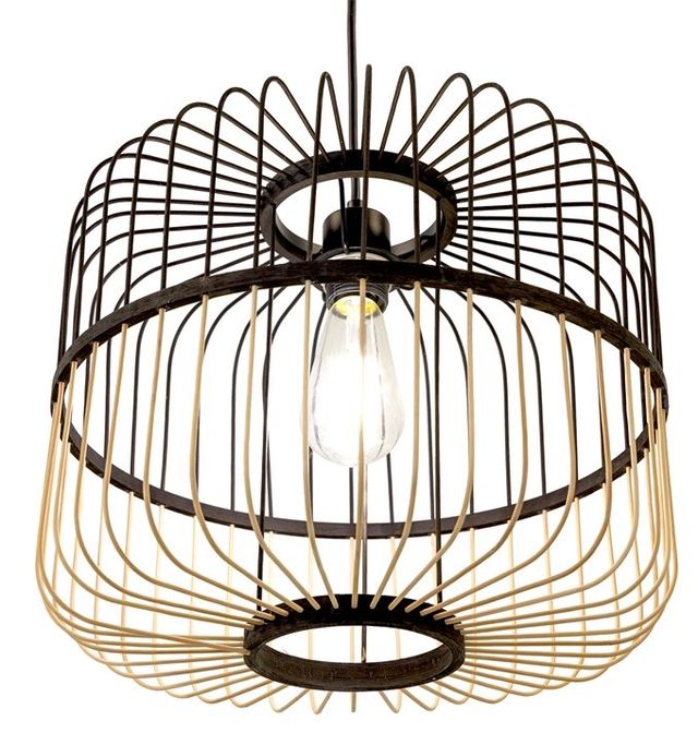 YHD Serren Natural/Matte Black 1-Light Large Pendant Lighting-3