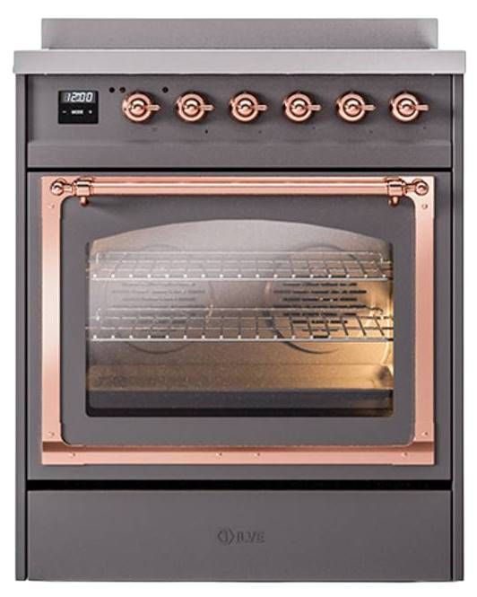Ilve® Nostalgie II Noblesse 30'' Graphite Matte Pro Style Induction Range with Copper Trim-1