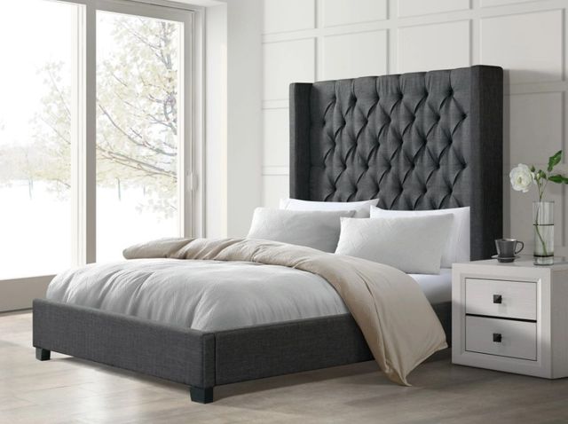 Elements International Morrow Charcoal King Upholstered Panel Bed-3