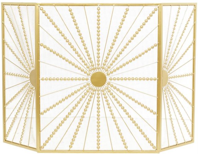 Deco Marche Gold Starburst Foldable 3 Panel Fireplace Screen with Bead Inspired Rays-0