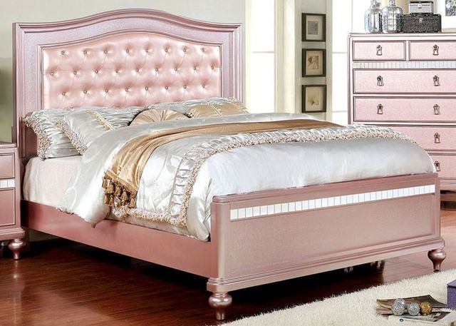 Furniture of America® Ariston Rose Gold Queen Upholstered Bed-0