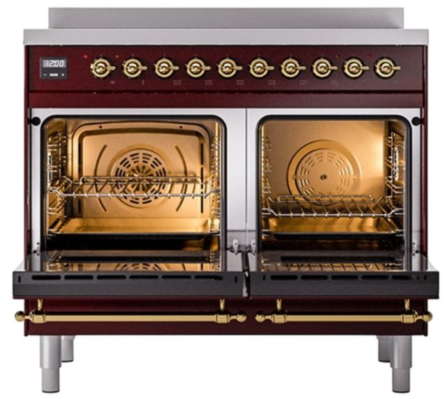 Ilve® Nostalgie II Noblesse 40'' Burgundy Pro Style Induction Range with Brass Trim-1