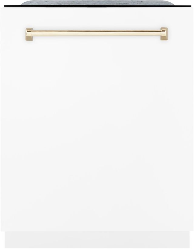 ZLINE Autograph Edition 24" White Matte Built In Dishwasher with Polished Gold Handle-0