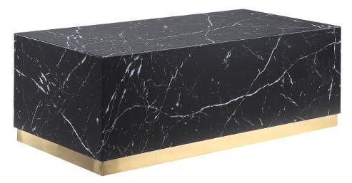 Mazin Furniture Astraia Black Faux Marble Coffee Table with Brushed Gold Base-0