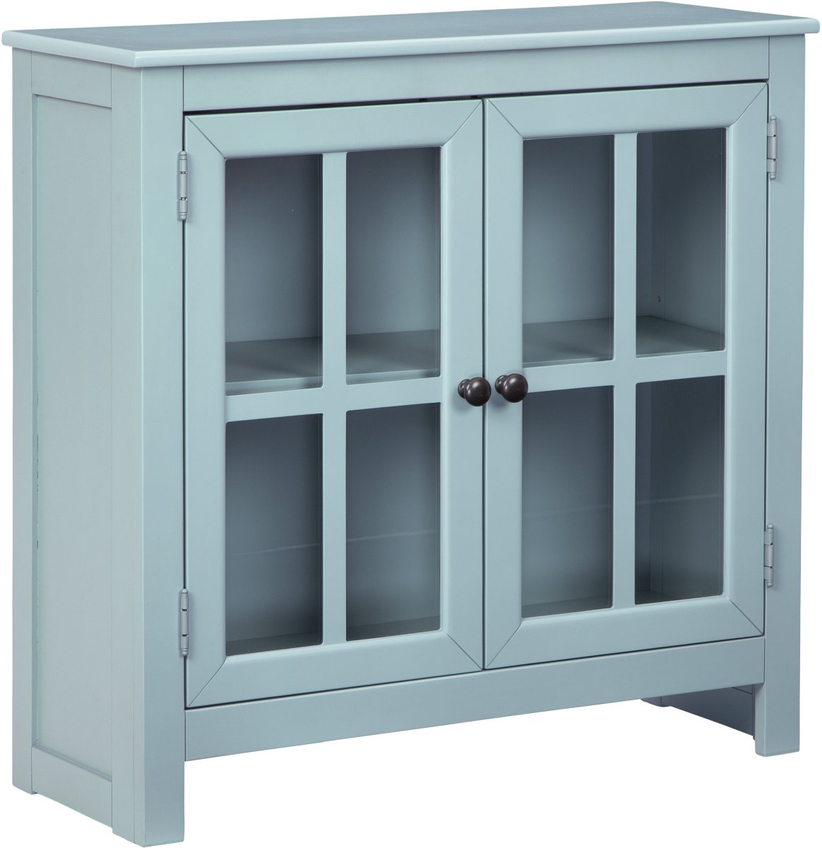 Teal cabinet with glass doors top