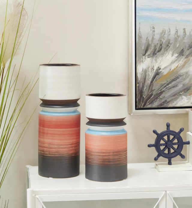 Deco Marche 2-Piece Multi-Colored Ceramic Decorative Vase-1