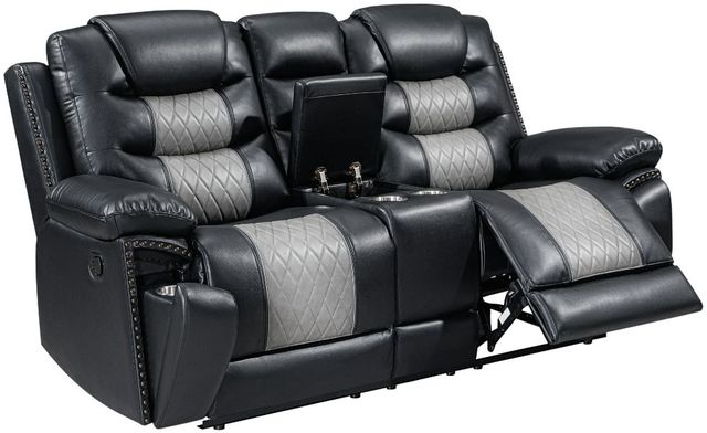 New Classic® Home Furnishings Nikko Black/Gray Manual Dual Reclining Console Loveseat-3