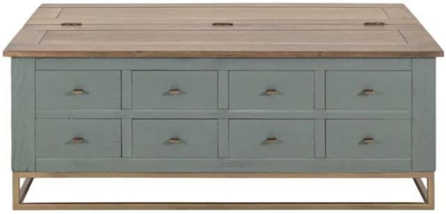International Furniture Direct Timber Brown/Green Cocktail Table with Gold Base-2