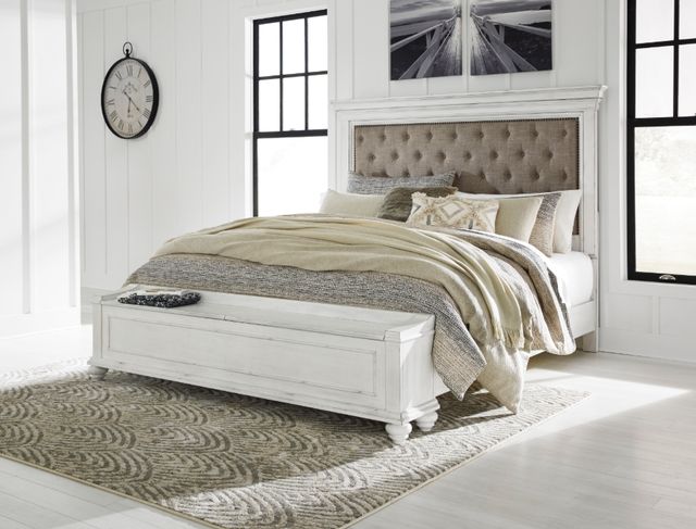 Benchcraft® Kanwyn Whitewash King Upholstered Panel Storage Bed-3
