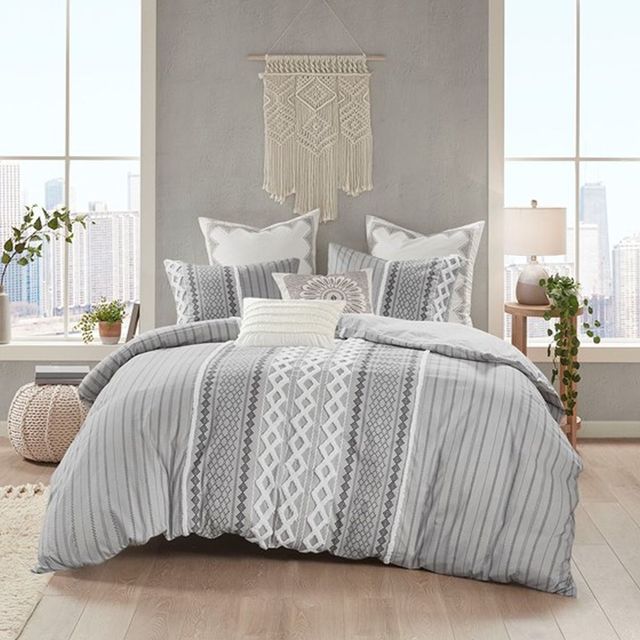 Olliix by INK+IVY Gray Full/Queen Imani Cotton Comforter Mini Set-0