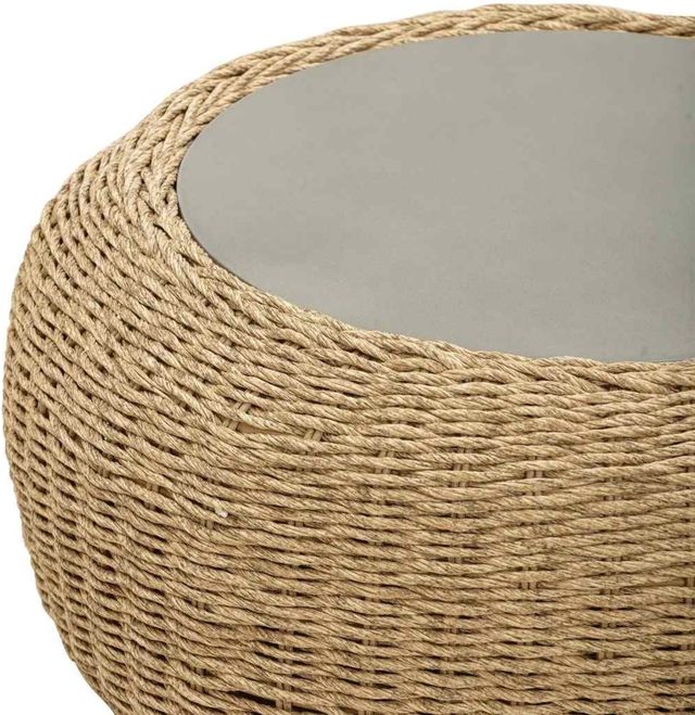 LH Home Siesta Natural Wicker Round Outdoor Side Table with Faux Cement Top-3