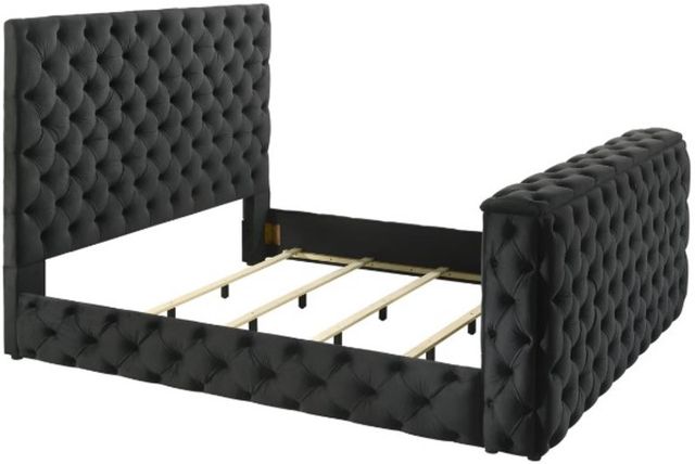 Crown Mark Josephine Black King Upholstered Panel Bed with TV Lift-2