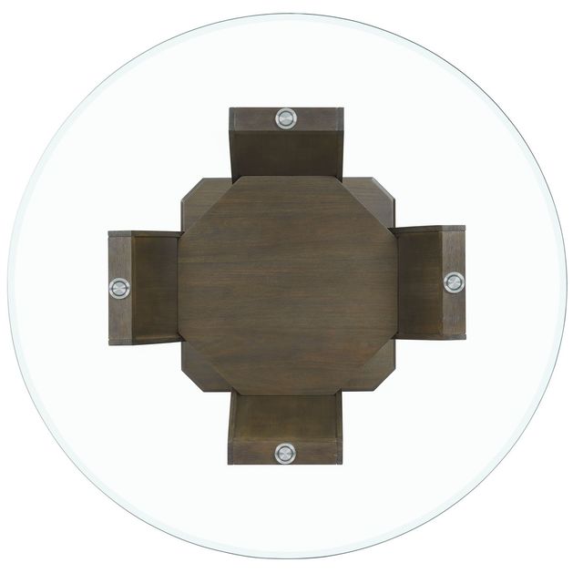 Elements International Dapper Glass Top Round Dining Table with Walnut Base-2