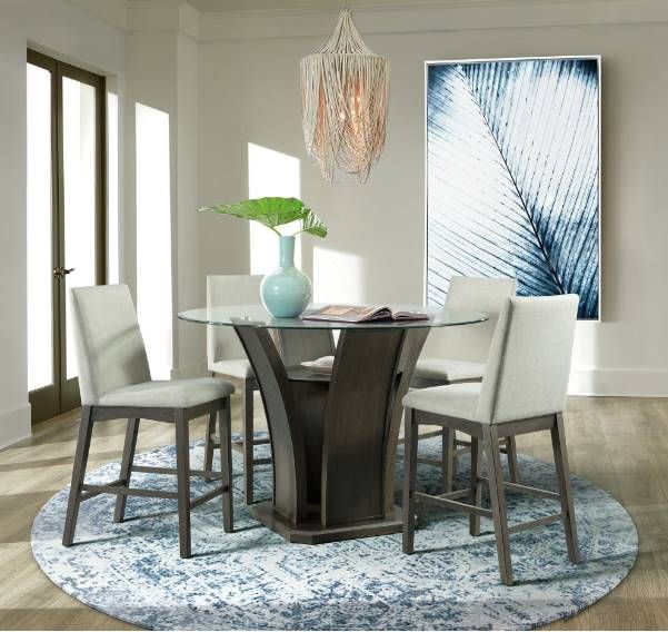 Elements International Dapper Glass Top Round Counter Dining Table with Walnut Base-2