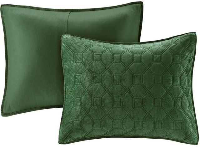 Olliix by Madison Park Harper 3 Piece Green Full/Queen Faux Velvet Reversible Coverlet Set-1