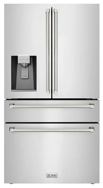 ZLINE Autograph Edition 36" 21.6 Cu. Ft. Stainless Steel Counter-Depth French Door Refrigerator with Water and Ice Maker in Fingerprint-Resistant and Polished Nickel Helix Handles-0