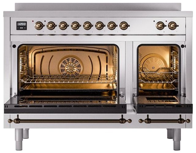 Ilve® Nostalgie II Series 48" Stainless Steel Pro Style Induction Range with Burnished Trim-1