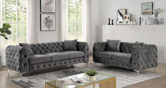 Furniture of America® Sapphira 2-Piece Dark Gray Sofa Set-0