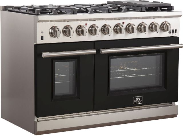 FORNO® Capriasca 48" Stainless Steel Pro Style Gas Range with Black Door-1