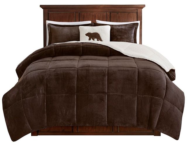 Olliix by Woolrich Alton Brown and Ivory Full/Queen Plush to Sherpa Down Alternative Comforter Set-0