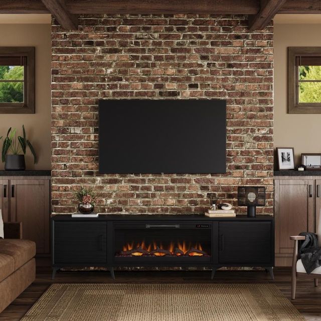Legends Home Real Cozy Malibu Seal Skin Black 95" Fireplace Console-1
