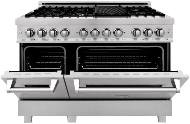 ZLINE Legacy 48" Satin Stainless Steel Pro Style Dual Fuel Range with Gas Cooktop, 2 Electric Ovens and 6 Brass Burners-2