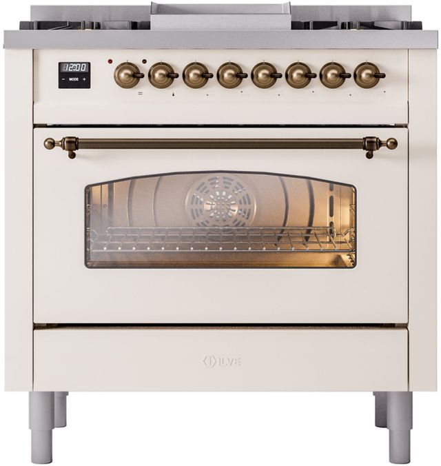 Ilve® Nostalgie II Series 36" Antique White Pro Style Dual Fuel Range-2