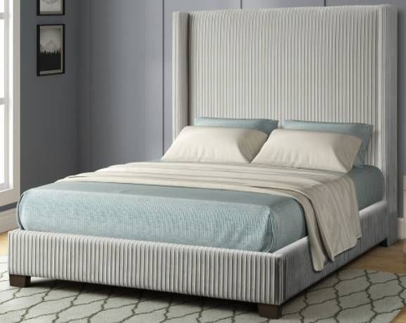 Bernards Jennie Gray Pleated Upholstered Queen Panel Bed-0