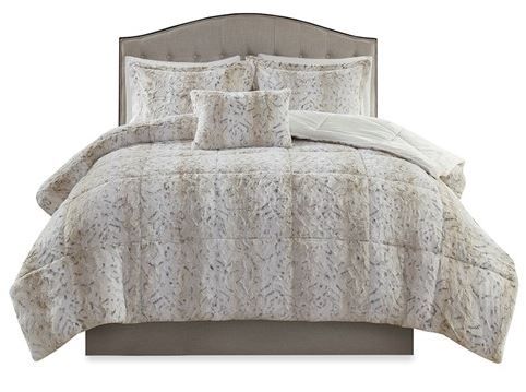 Olliix by Madison Park Zuri Snow Leopard King Faux Fur Comforter Set-0