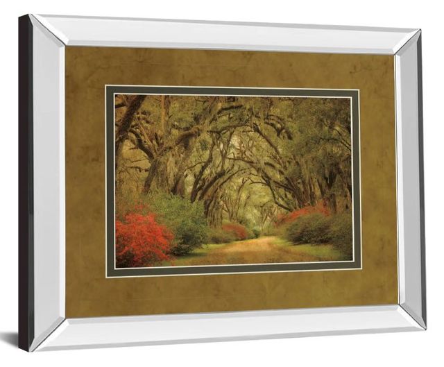 Classy Art Road Lined With Oaks & Flowers by William Guion Mirror Framed Wall Art-1