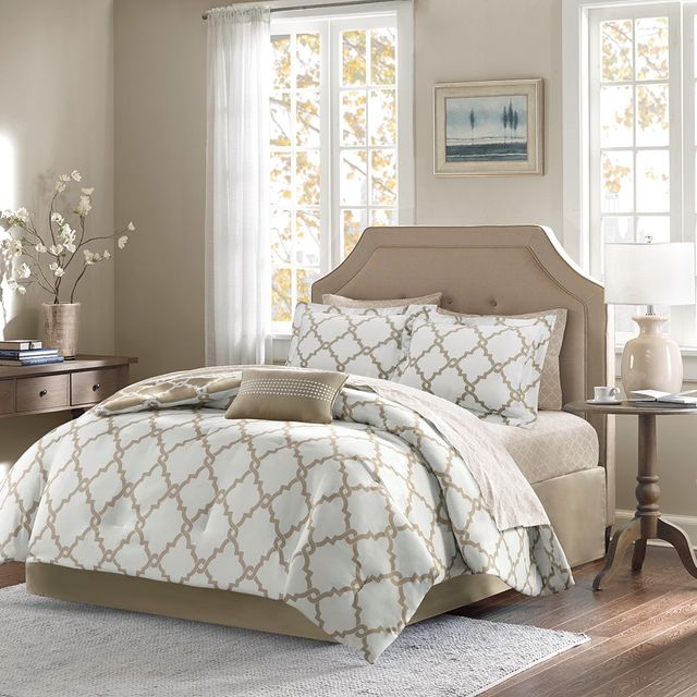 Olliix by Madison Park Essentials Taupe Twin XL Merritt Reversible Complete Comforter and Cotton Sheet Set-1