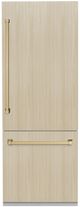 ZLINE Autograph Edition 30" 16.1 Cu. Ft. Panel Ready Built-In Bottom Freezer Refrigerator with Water Dispenser, Ice Maker, Graphite Gray Interior and Champagne Bronze Handles-1