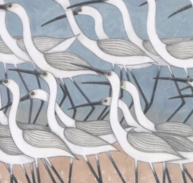 Stylecraft Egret Migration Beige/Gray/Light Blue/White Wall Art-1