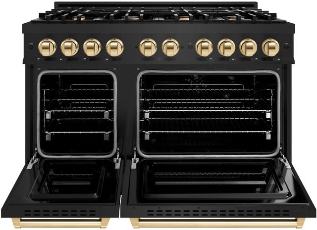 ZLINE Classic Autograph Edition 48" Black Stainless Steel Pro Style Dual Fuel Range with Polished Gold Accents-1