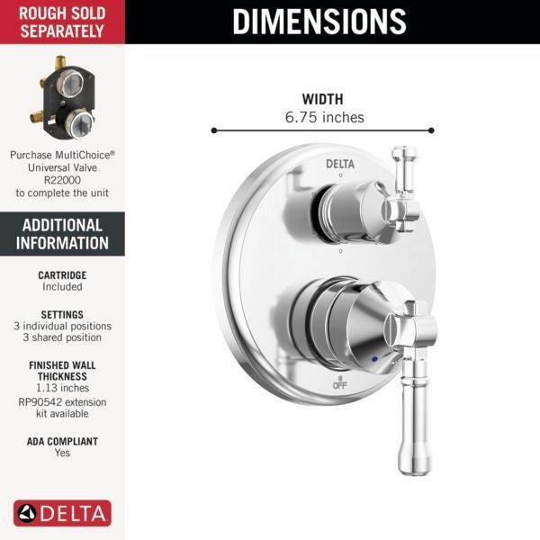 Delta Broderick® 14 Series Lumicoat® Chrome 6-Setting Integrated Diverter Trim-1