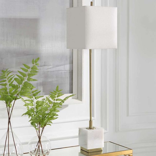 Uttermost® Escort Brushed Brass/White Buffet Lamp-1