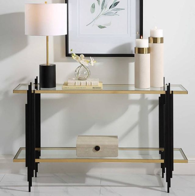 Uttermost® Empire Glass Top Console Table with Matte Black Base-1